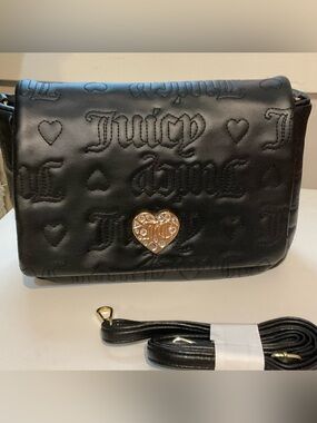 NWOT Juicy Couture Flawless Flap Crossbody Bag, Licorice Black, faux leather.
